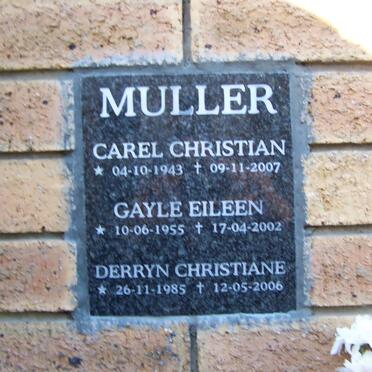 MULLER Carel Christian 1943-2007 &amp; Gayle Eileen 1955-2002 :: MULLER  Derryn Christiane 1985-2006