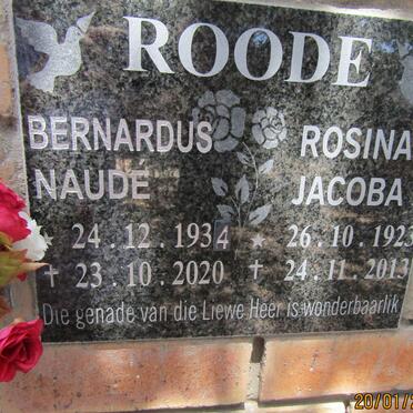 ROODE Bernardus Naude 1934-2020 &amp; Rosina Johanna 1923-2013
