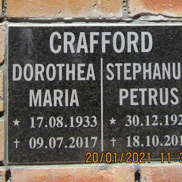 CRAFFORD Stephanus Petrus 1922-2018 &amp; Dorothea Maria 1933-2017