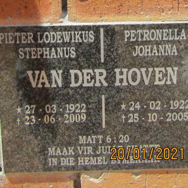 HOVEN Pieter Lodewikus Stephanus, van der 1922-2009 &amp; Petronella Johanna 1922-2005