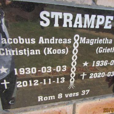 STRAMPE Jacobus Andreas Christjan 1930-2012 &amp; Magrietha Johanna 1936-2020
