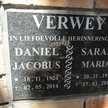 VERWEY Daniel Jacobus 1924-2014 &amp; Sarah Maria 1930-2018
