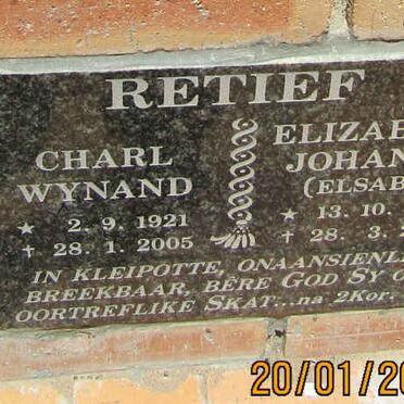 RETIEF Charl Wynand 1921-2005 &amp; Elizabeth Johanna 1924-2015