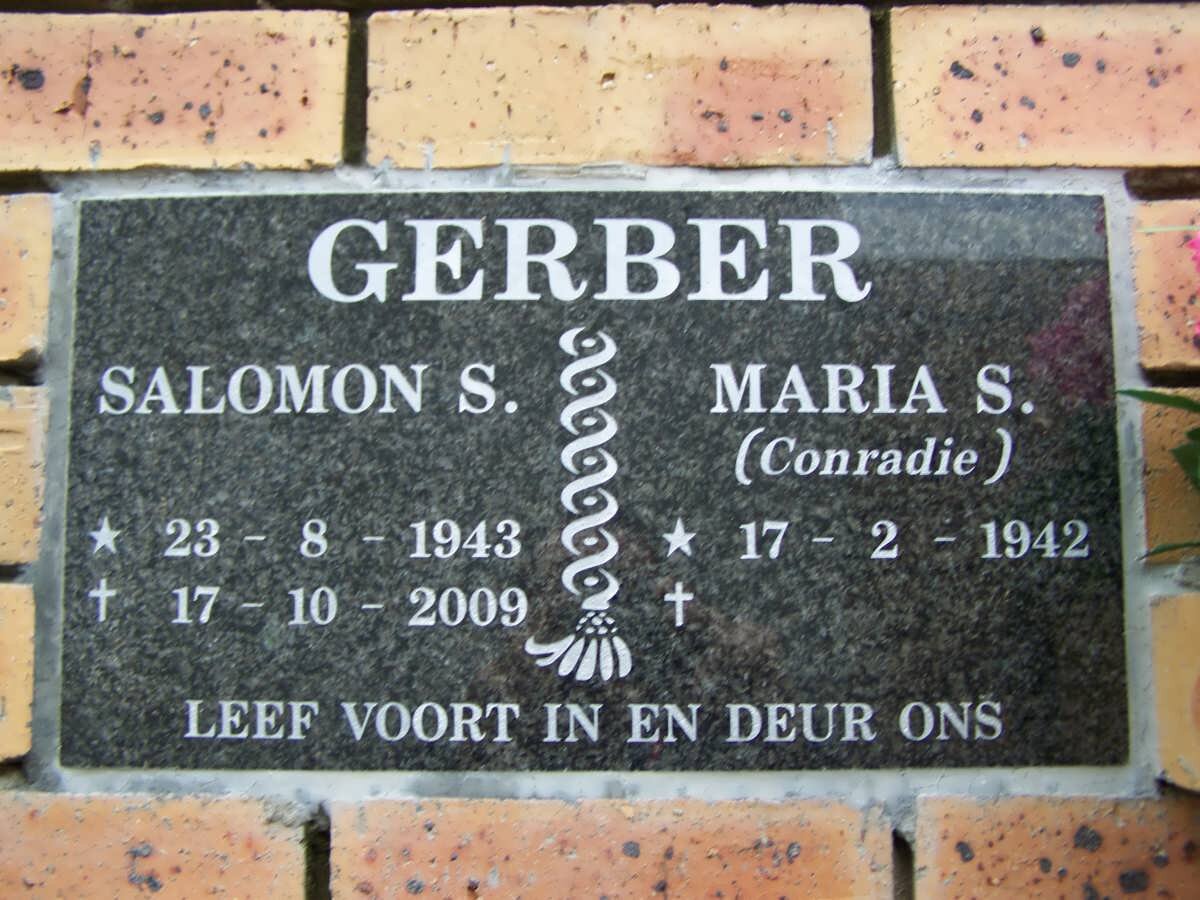 GERBER Salomon S. 1943-2009 &amp; Maria S. CONRADIE 1942-
