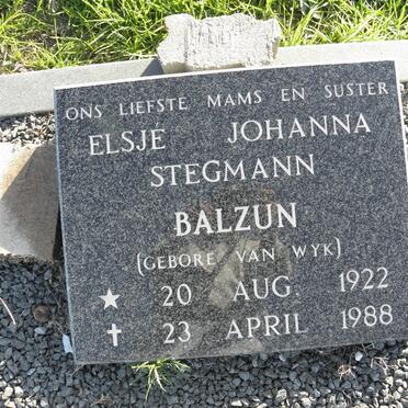 BALZUN Elsjé Johanna Stegmann nee VAN WYK 1922-1988