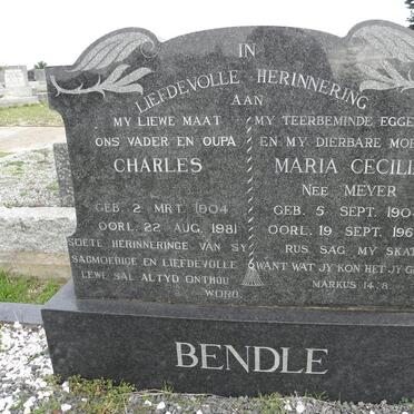 BENDLE Charles 1904-1981 &amp; Maria Cecilia MEYER 1904-1964