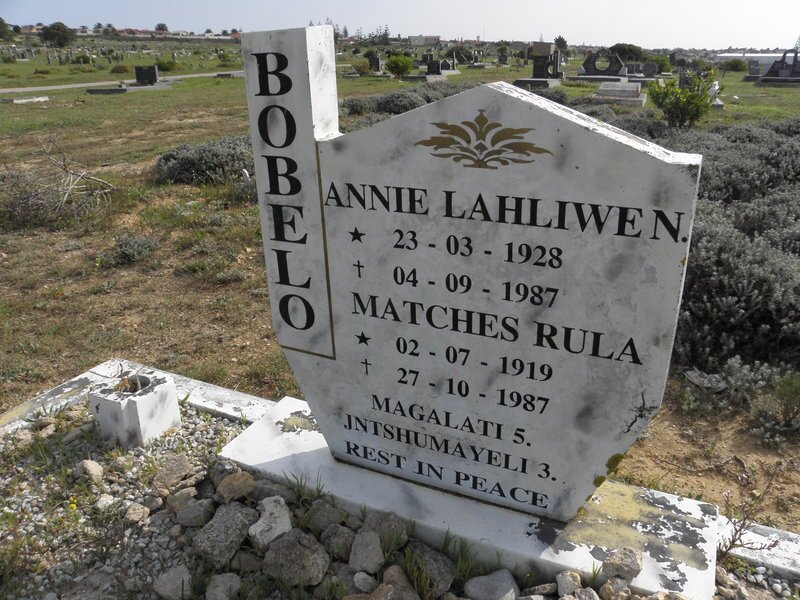BOBELO Matches Rula 1919-1987 :: BOBELO Annie Lahliwe N. 1928-1987