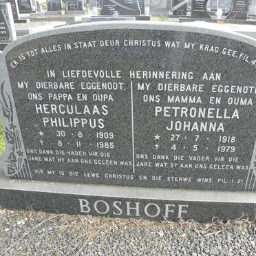 BOSHOFF Herculaas Philippus 1909-1985 &amp; Petronella Johanna 1918-1979