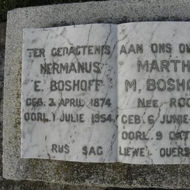 BOSHOFF Hermanus E. 1874-1954 &amp; Martha M. ROOS 1876-1951