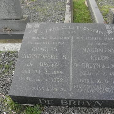 BRUYN Charles Christopher S., de 1889-1962 &amp; Magdalena Lelon MALAN 1889-1986