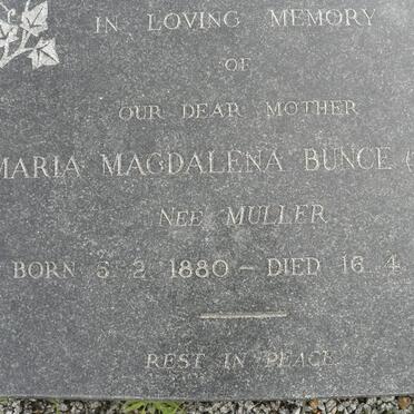 BUNCE Maria Magdalena nee MULLER 1880-1962