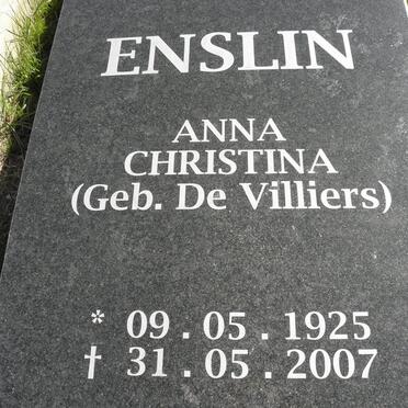 ENSLIN Anna Christina nee DE VILLIERS 1925-2007