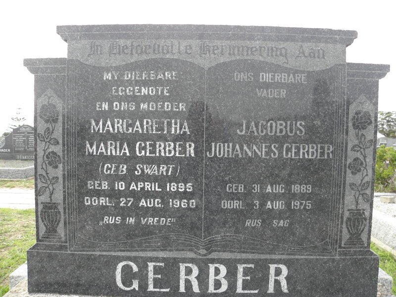 GERBER Jacobus Johannes 1889-1975 &amp; Margaretha Maria SWART 1895-1960