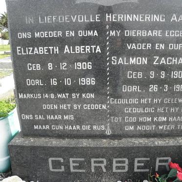 GERBER Salmon Zacharius 1901-1967 &amp; Elizabeth Alberta 1906-1986