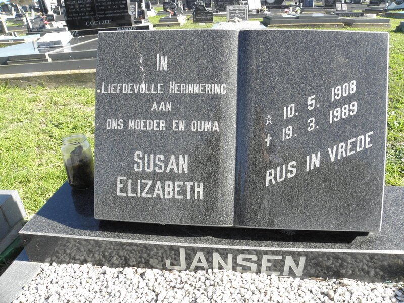 JANSEN Susan Elizabeth 1908-1989