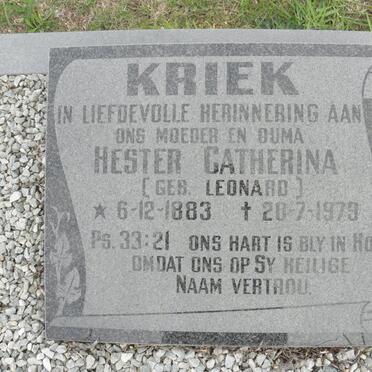 KRIEK Hester Catherina nee LEONARD 1883-1979