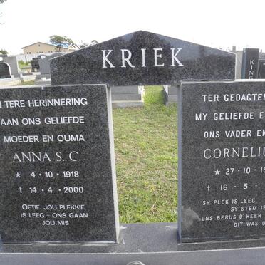 KRIEK Cornelius J. 1920-1978 &amp; Anna S.C. 1918-2000
