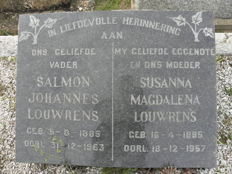 LOUWRENS Salmon Johannes 1885-1963 &amp; Susanna Magdalena 1895-1957