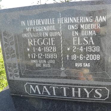 MATTHYS Reggie 1928-1989 &amp; Elsa 1930-2008