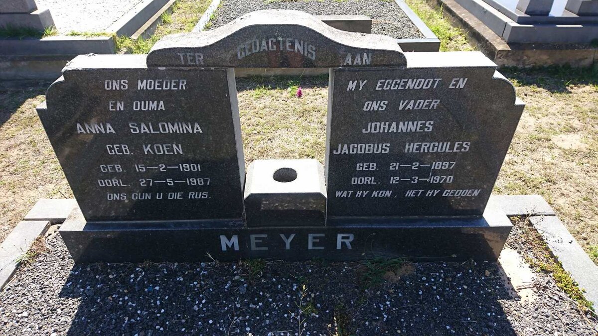 MEYER Johannes Jacobus Hercules 1897-1970 &amp; Anna Salomina KOEN 1901-1987