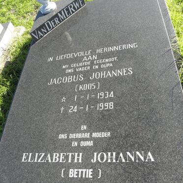 MERWE Jacobus Johannes, van der 1934-1998 &amp; Elizabeth Johanna 1938-2006