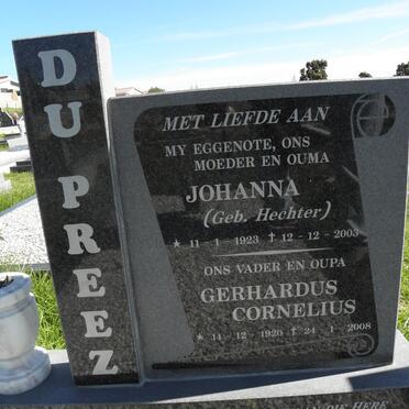 PREEZ Gerhardus Cornelius, du 1920-2008 &amp; Johanna HECHTER 1923-2003