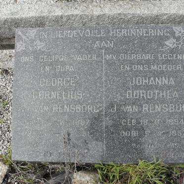 RENSBURG George Cornelius, J van 1897-1981 &amp; Johanna Dorothea 1894-1957