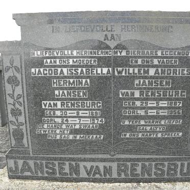 RENSBURG Willem Andries, Jansen van 1887-1956 &amp; Jacoba Issabella Hermina 1891-1974