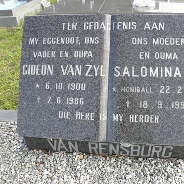 RENSBURG Gideon Van Zyl, van 1900-1986 &amp; Salomina M HONIBALL 1921-1994