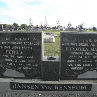 RENSBURG Petrus, Jansen van 1892-1968 &amp; Dorothea Maria PIENAAR 1895-1978