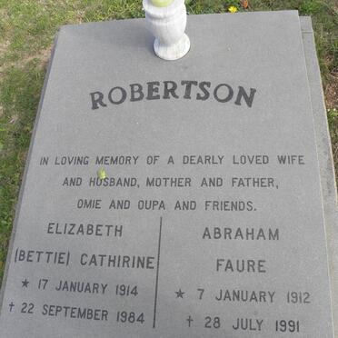 ROBERTSON Abraham Faure 1912-1991 &amp; Elizabeth Cathirine 1914-1984
