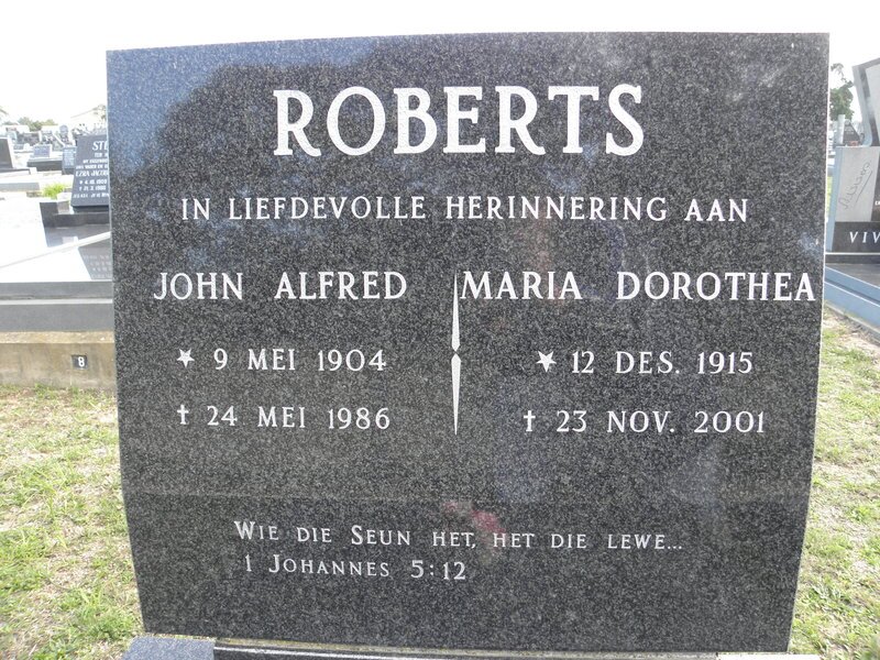 ROBERTS John Alfred 1904-1986 &amp; Maria Dorothea 1915-2001