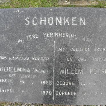 SCHONKEN Willem Petrus 1886-1958 &amp; Wilhelmina PIENAAR 1888-1970