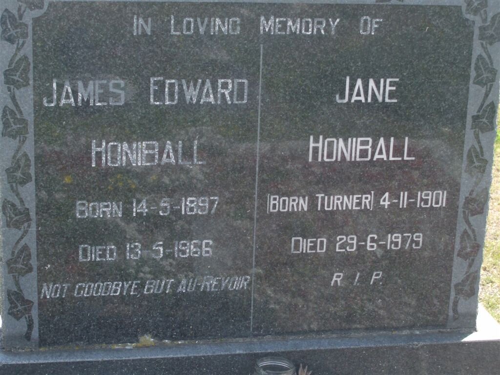 HONIBALL James Edward 1897-1966 &amp; Jane TURNER 1901-1979