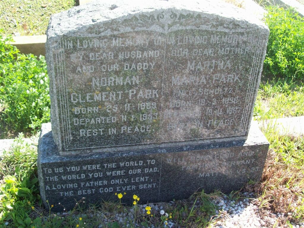 PARK Norman Clement 1889-1953 &amp; Martha Maria SCHOLTZ 1890-1967