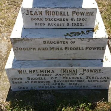POWRIE Wilhelmina nee RIDDELL 1862-1932 :: POWRIE Jean Riddell 1901-1922