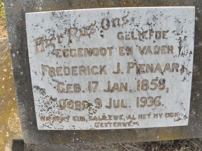 PIENAAR Frederick J. 1858-1936