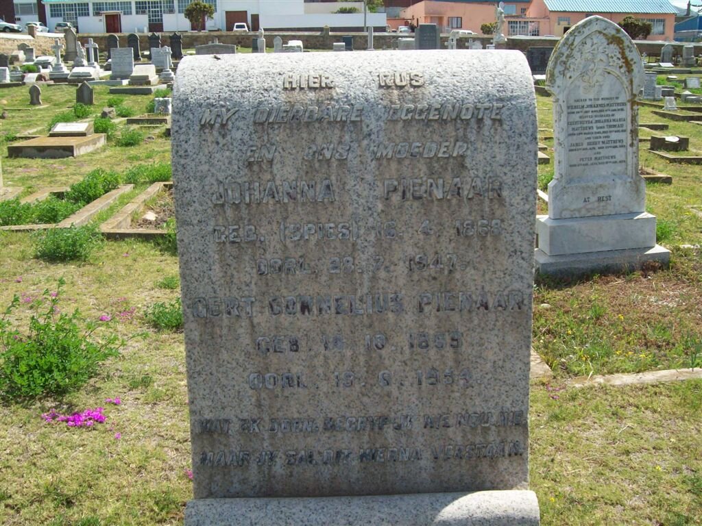 PIENAAR Gert Cornelius 1869-1954 &amp; Johanna SPIES 1868-1947