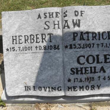 SHAW Herbert 1901-1984 &amp; Patricia 1907-1983 :: COLE Sheila P. 1938-2009