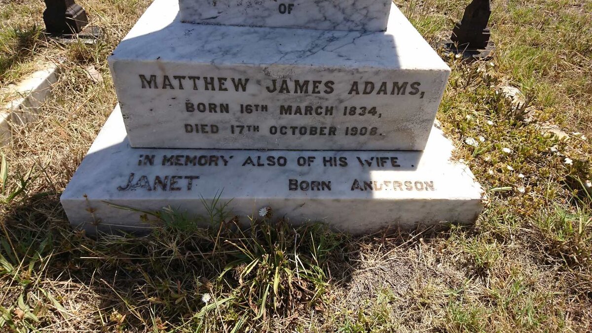 ADAMS Matthew James 1834-1908 &amp; Janet ANDERSON