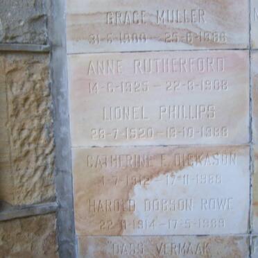 MULLER Grace 1900-1986 :: PHILLIPS Lionel 1920-1988 :: RUTHERFORD Anne 1925-1988