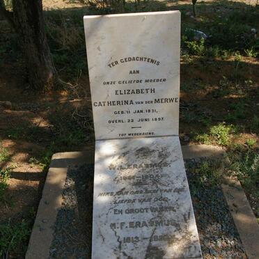 ERASMUS H.F. 1813-1892 :: MERWE Elizabeth Catherina, van der 1831-1897 :: ERASMUS W.L. 1891-1904