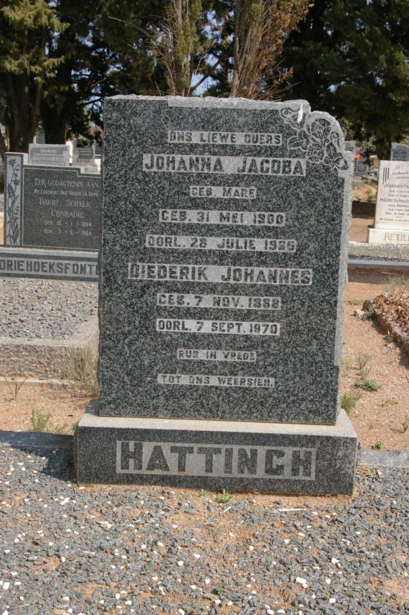 HATTINGH Diederik Johannes 1888-1970 &amp; Johanna Jacoba MARE 1900-1965