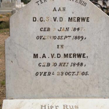 MERWE D.C.S., v.d. 1847-1889 &amp; M.A. 1848-1905 :: VAN DER MERWE Alida P. 1875-1931