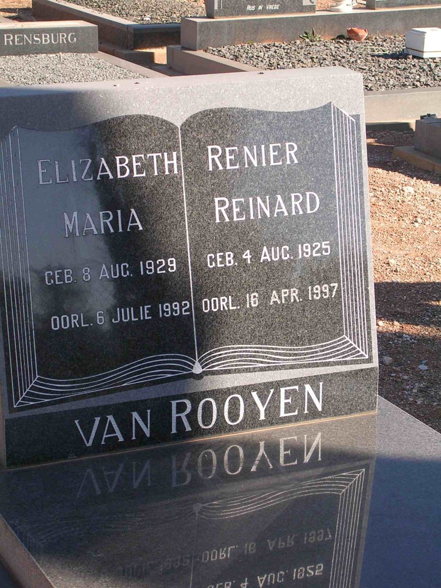 ROOYEN Renier Reinard, van 1925-1997 &amp; Elizabeth Maria 1929-1992
