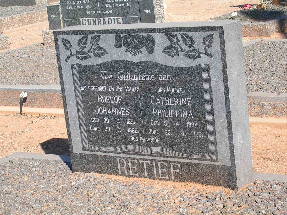 RETIEF Roelof Johannes 1891-1968 &amp; Catherine Philippina 1894-1981