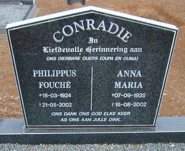 CONRADIE Philippus Fouche 1924-2002 &amp; Anna Maria 1925-2002