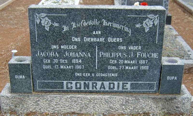 CONRADIE Philippus J. Fouche 1887-1968 &amp; Jacoba Johanna 1894-1967