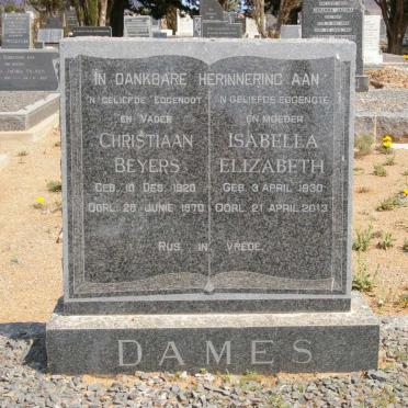 DAMES Christiaan Beyers 1920-1970 &amp; Isabella Elizabeth 1930-2013