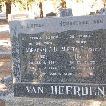 HEERDEN Abraham F.D., van 1899-1966 &amp; Aletta E. BOTHA 1913-1990